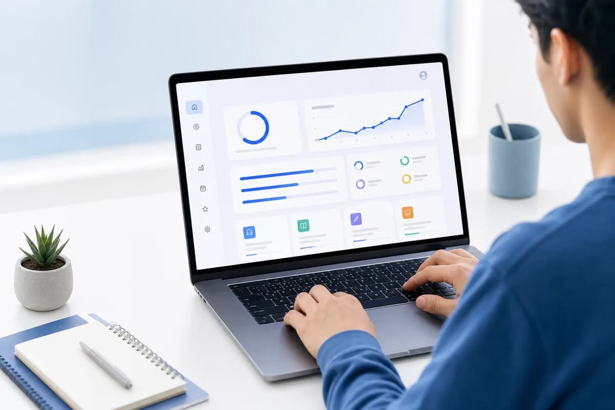 Learner using an online IELTS progress dashboard