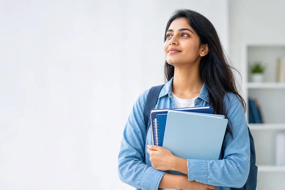 IELTS learner holding study notebooks